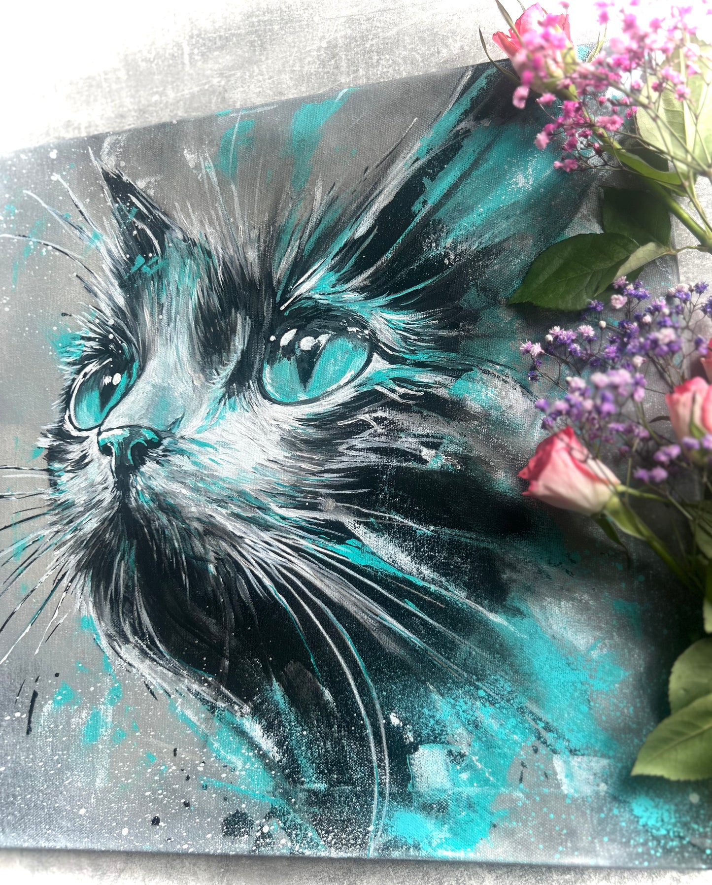 CATWhisper – Mystisches Katzenbild in Acryl | Handgemaltes Acrylbild auf Leinwand