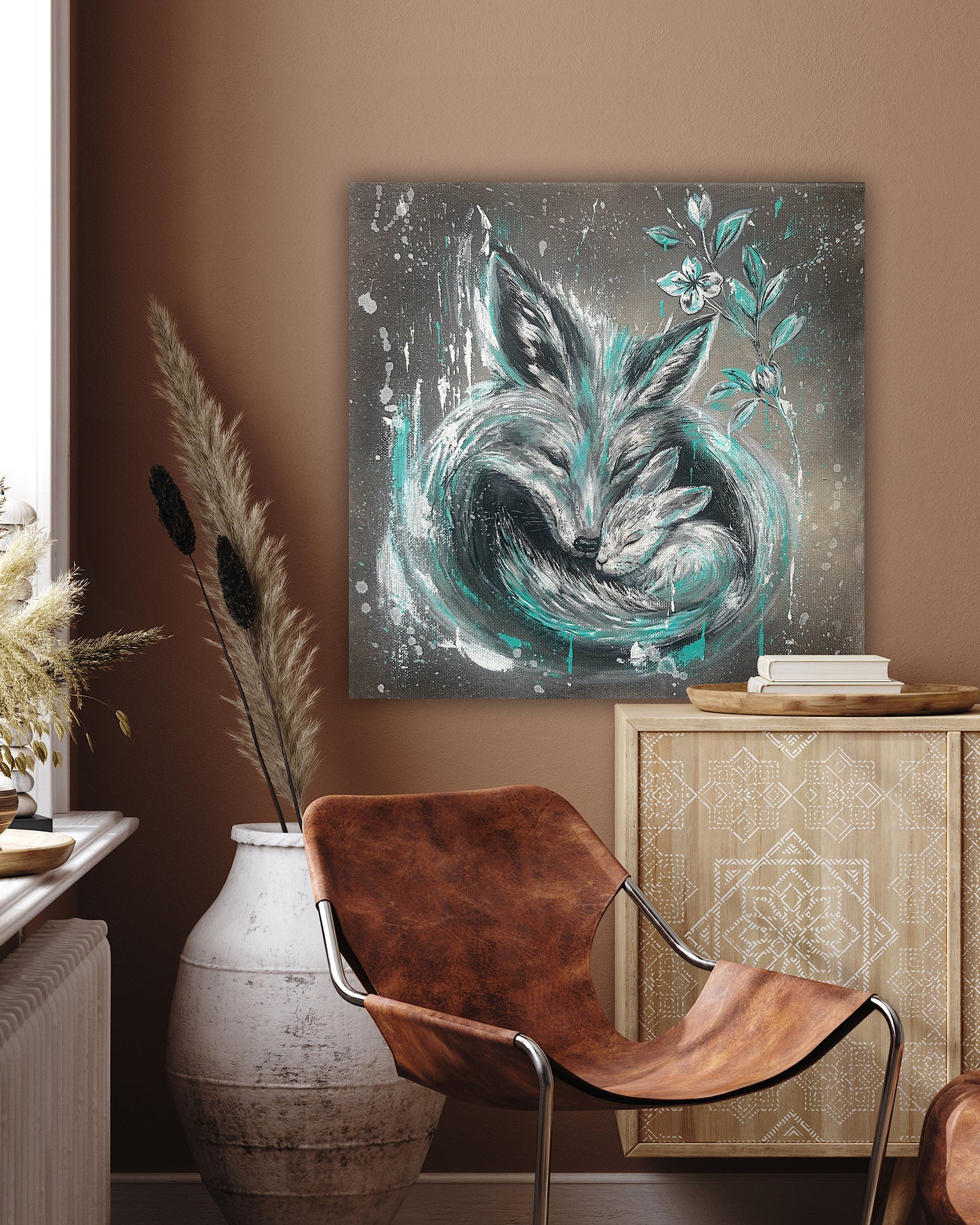 HOPEBlooms: Fuchs & Hase | Handgemaltes Acrylbild auf Leinwand