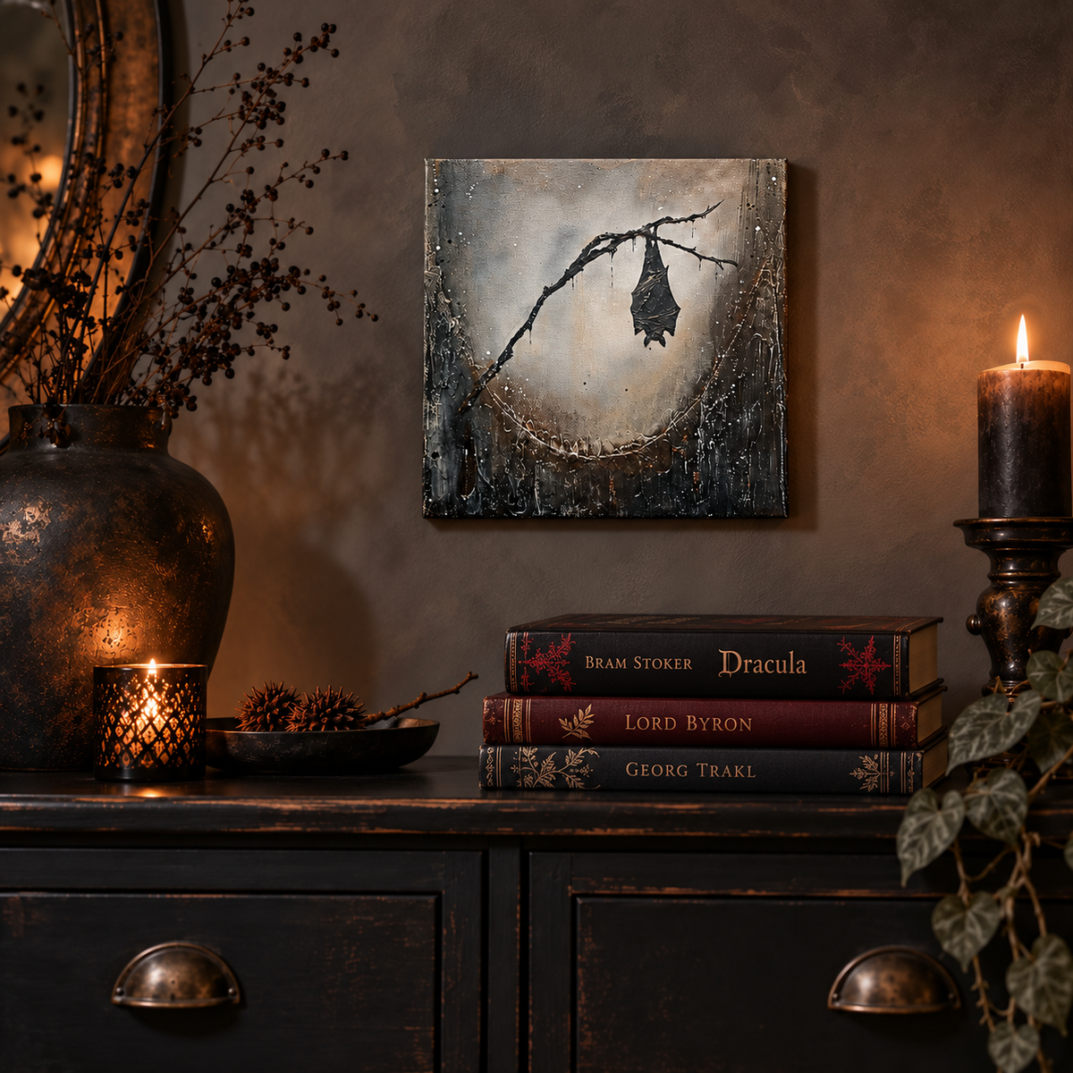 NEBELFreund | Original Acrylbild mit Fledermaus auf Leinwand