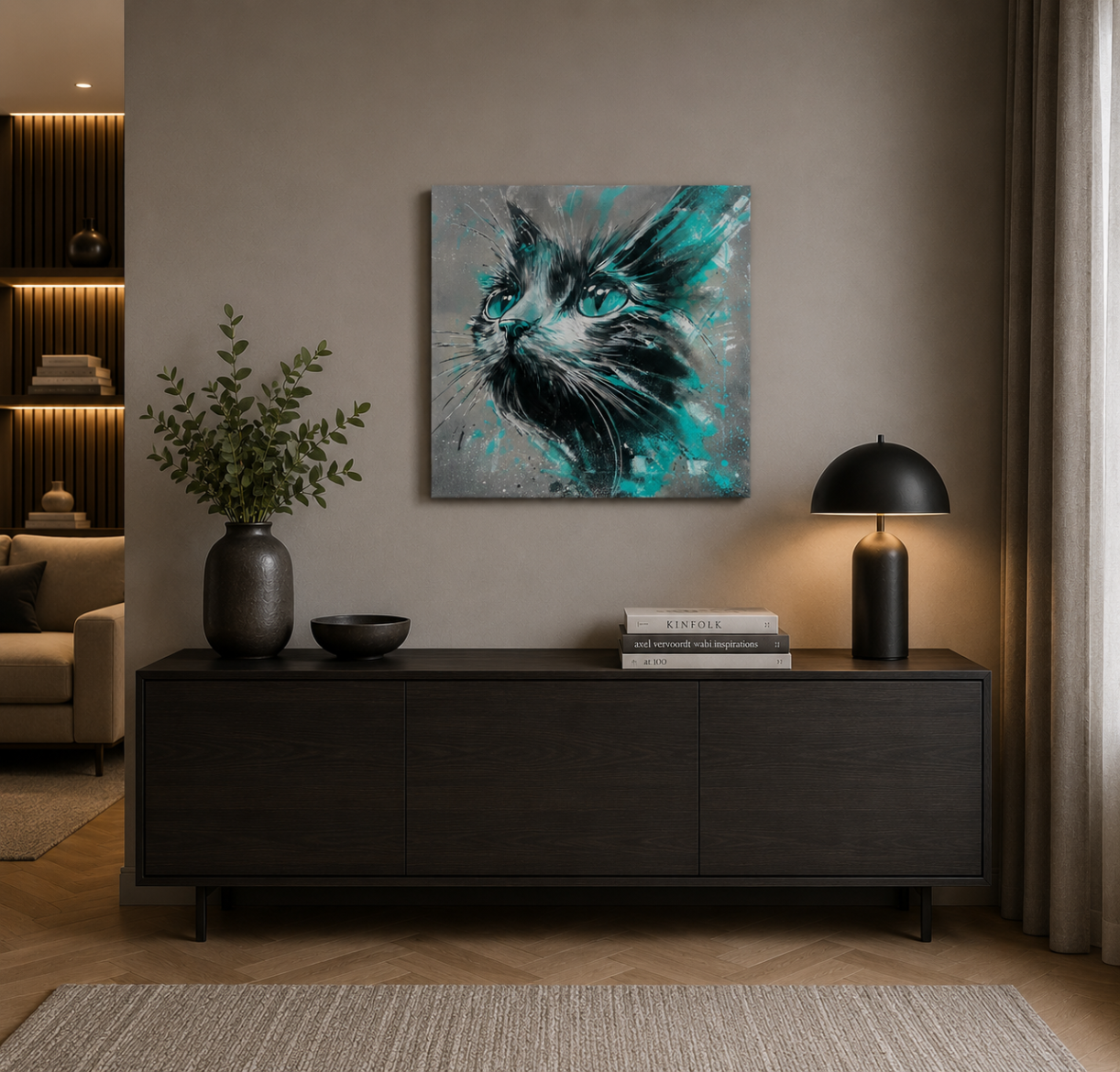 CATWhisper – Mystisches Katzenbild in Acryl | Handgemaltes Acrylbild auf Leinwand