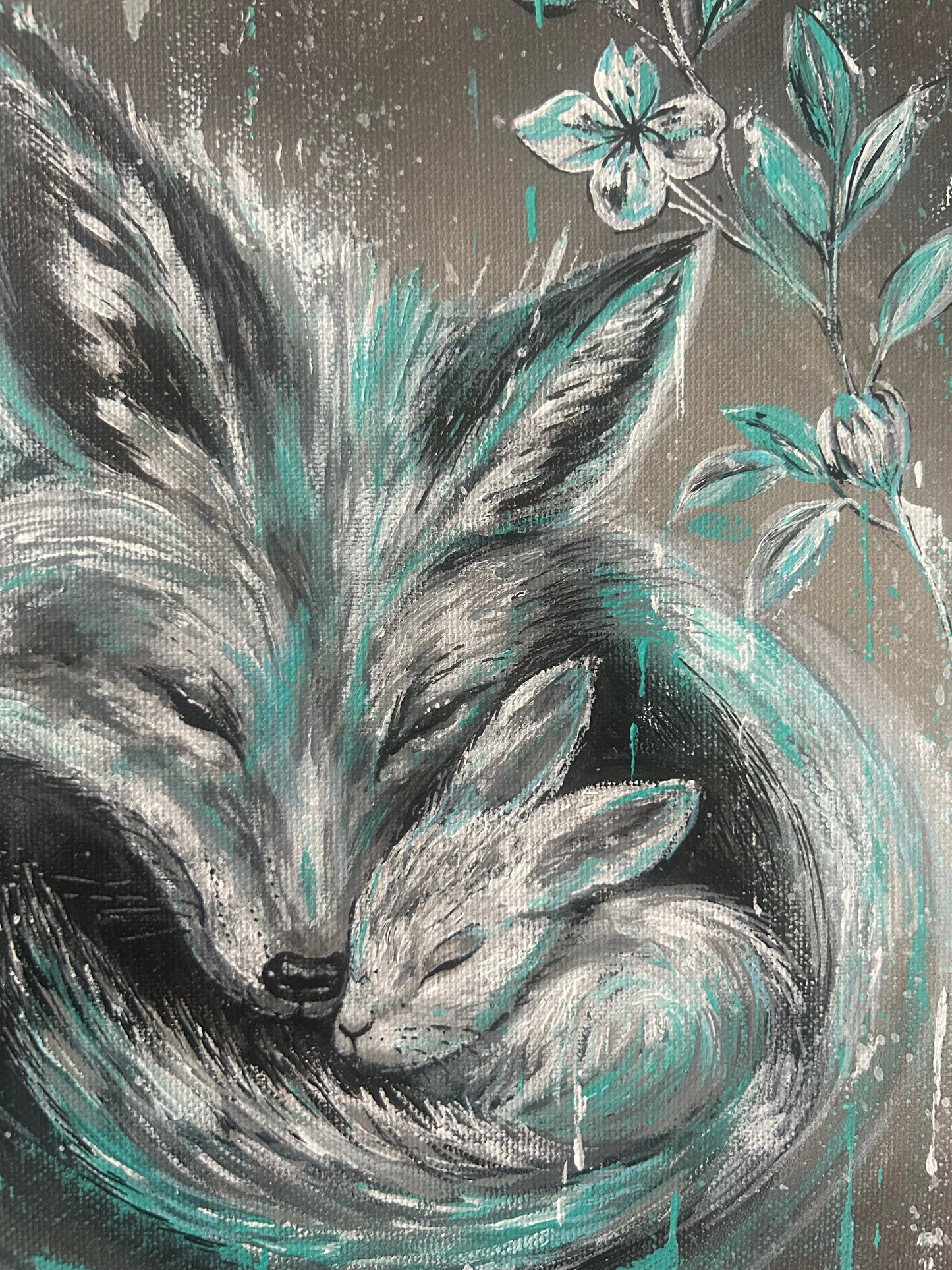 HOPEBlooms: Fuchs & Hase | Handgemaltes Acrylbild auf Leinwand