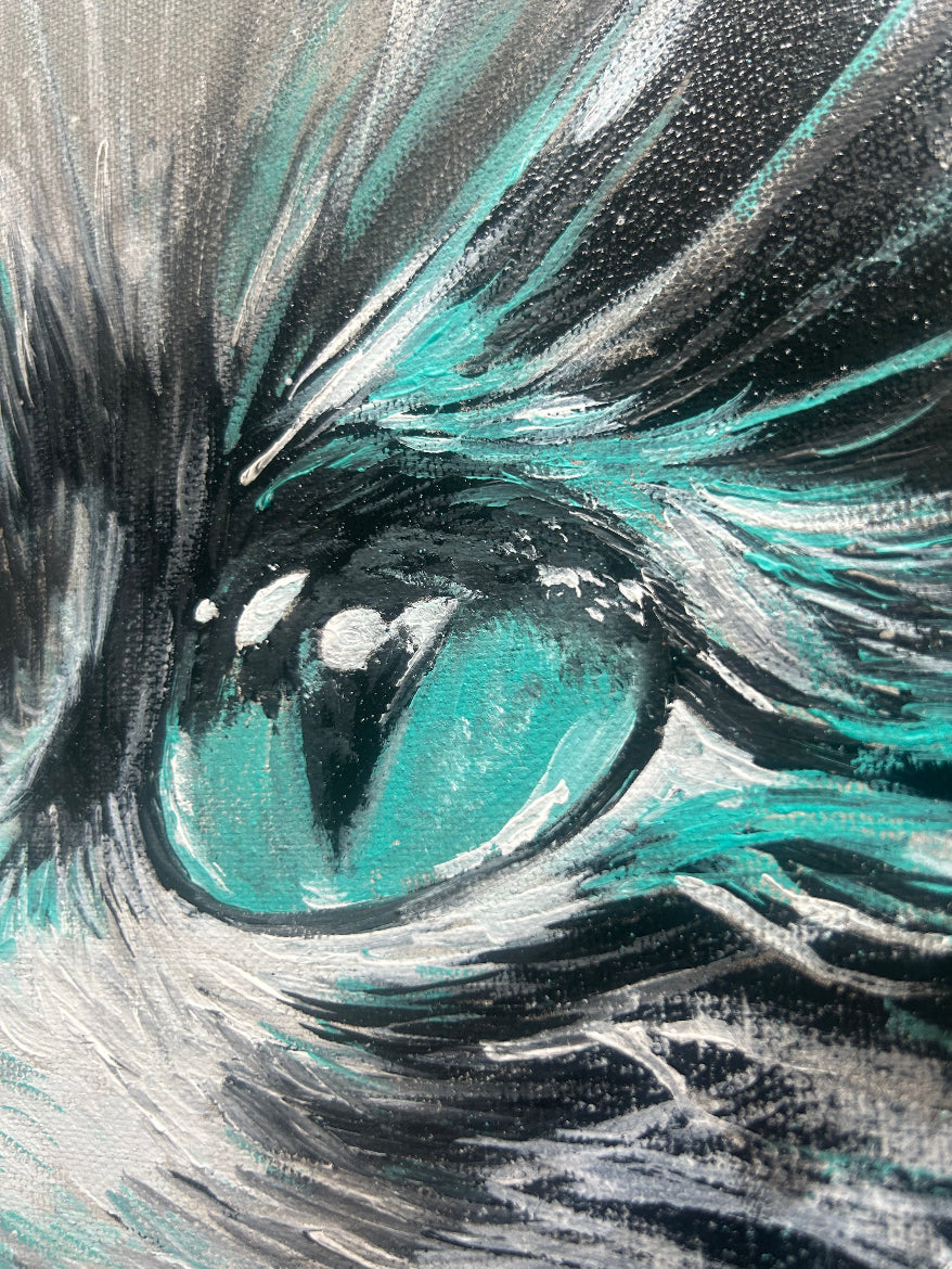 CATWhisper – Mystisches Katzenbild in Acryl | Handgemaltes Acrylbild auf Leinwand