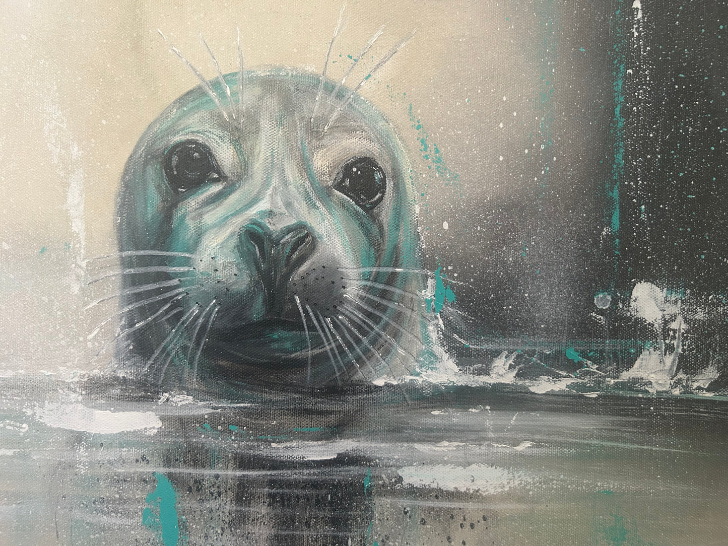 SÄL: Robbe im nordischen Meer | Handgemaltes Acrylbild auf Leinwand