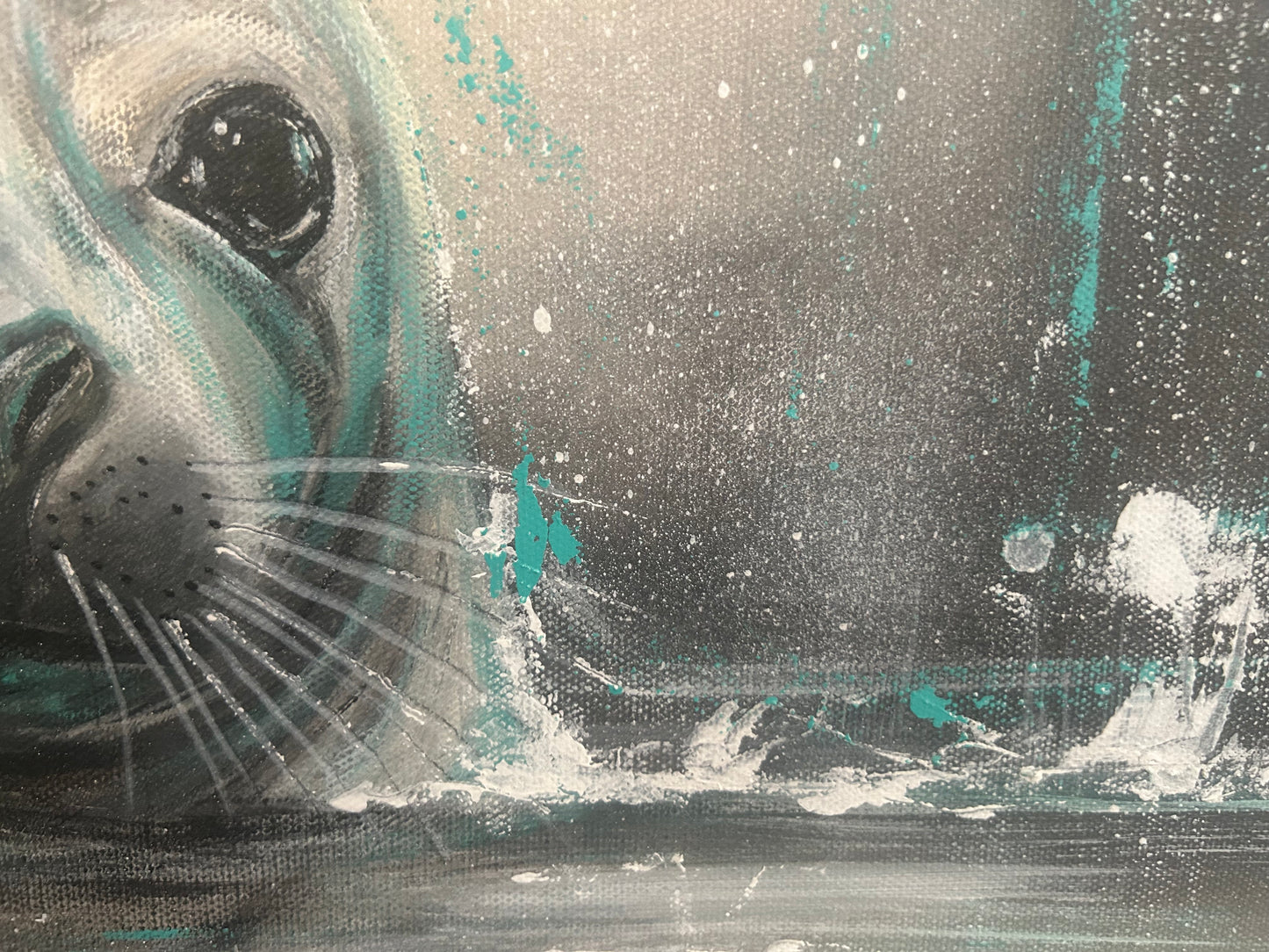 SÄL: Robbe im nordischen Meer | Handgemaltes Acrylbild auf Leinwand