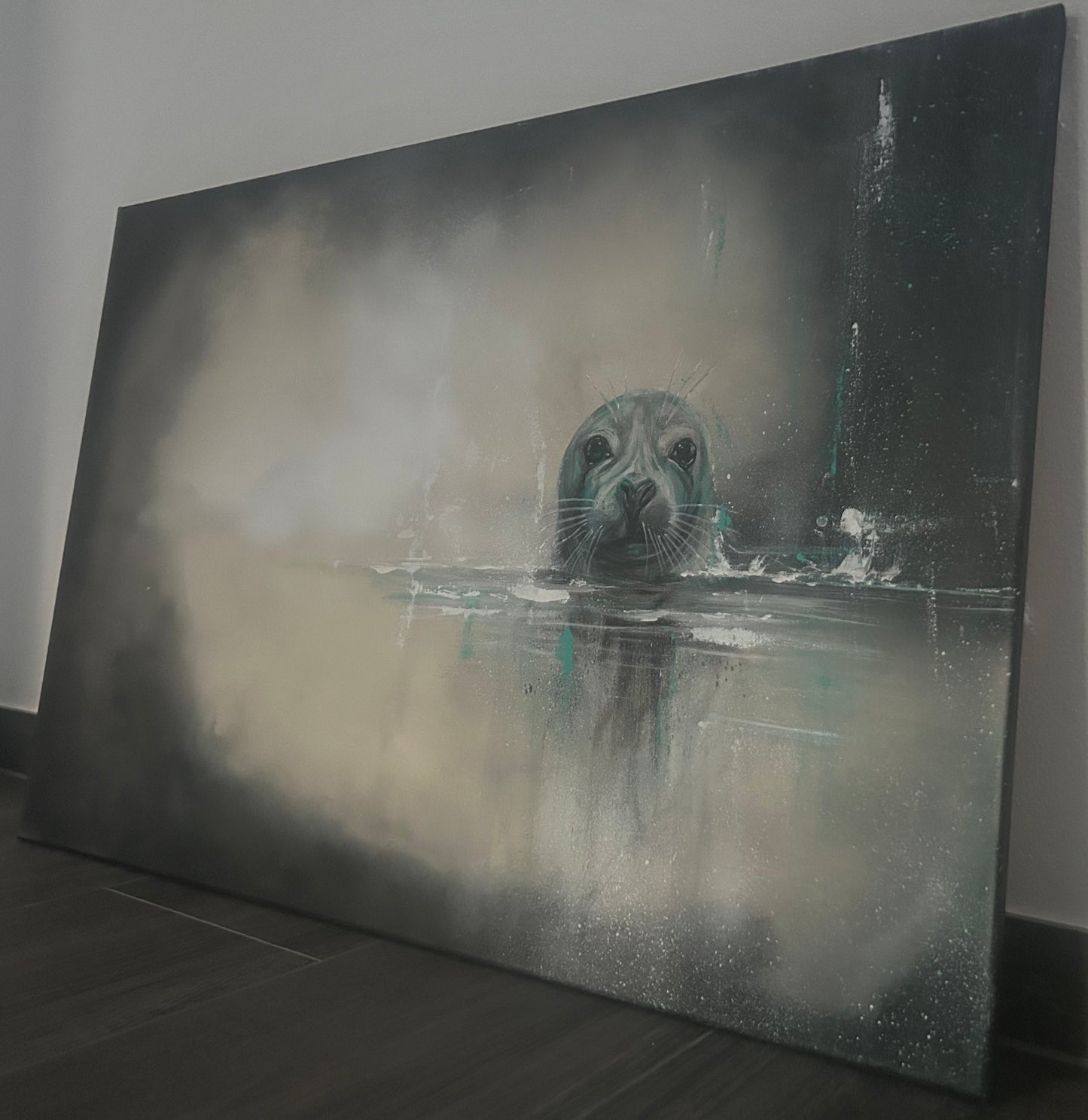 SÄL: Robbe im nordischen Meer | Handgemaltes Acrylbild auf Leinwand