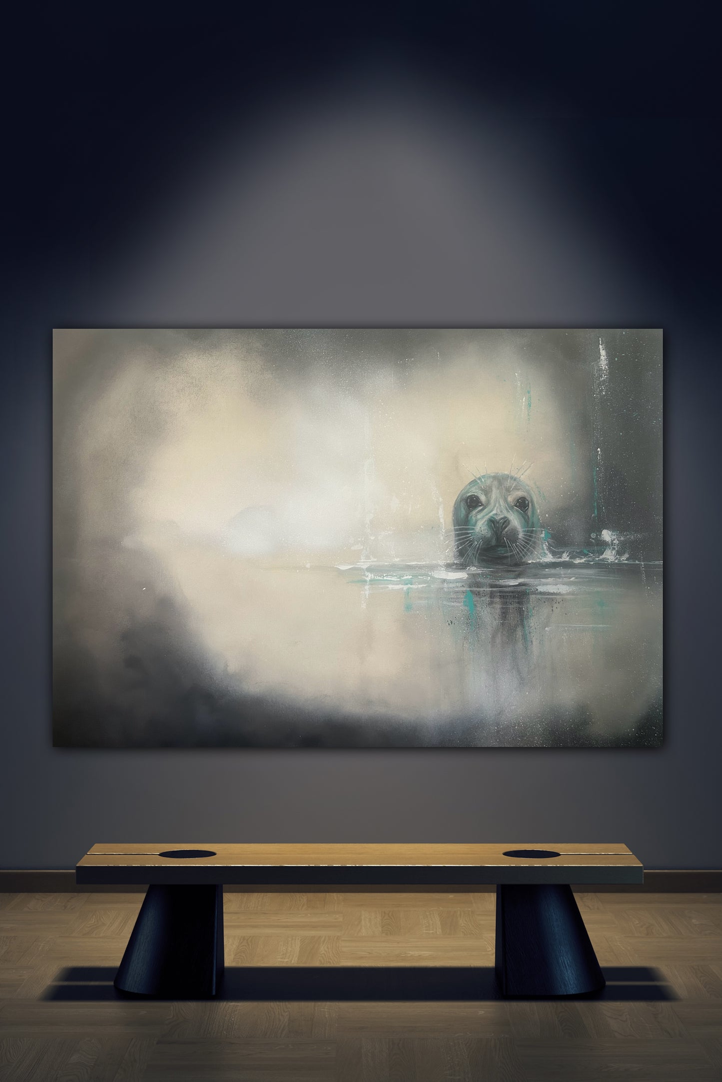 SÄL: Robbe im nordischen Meer | Handgemaltes Acrylbild auf Leinwand