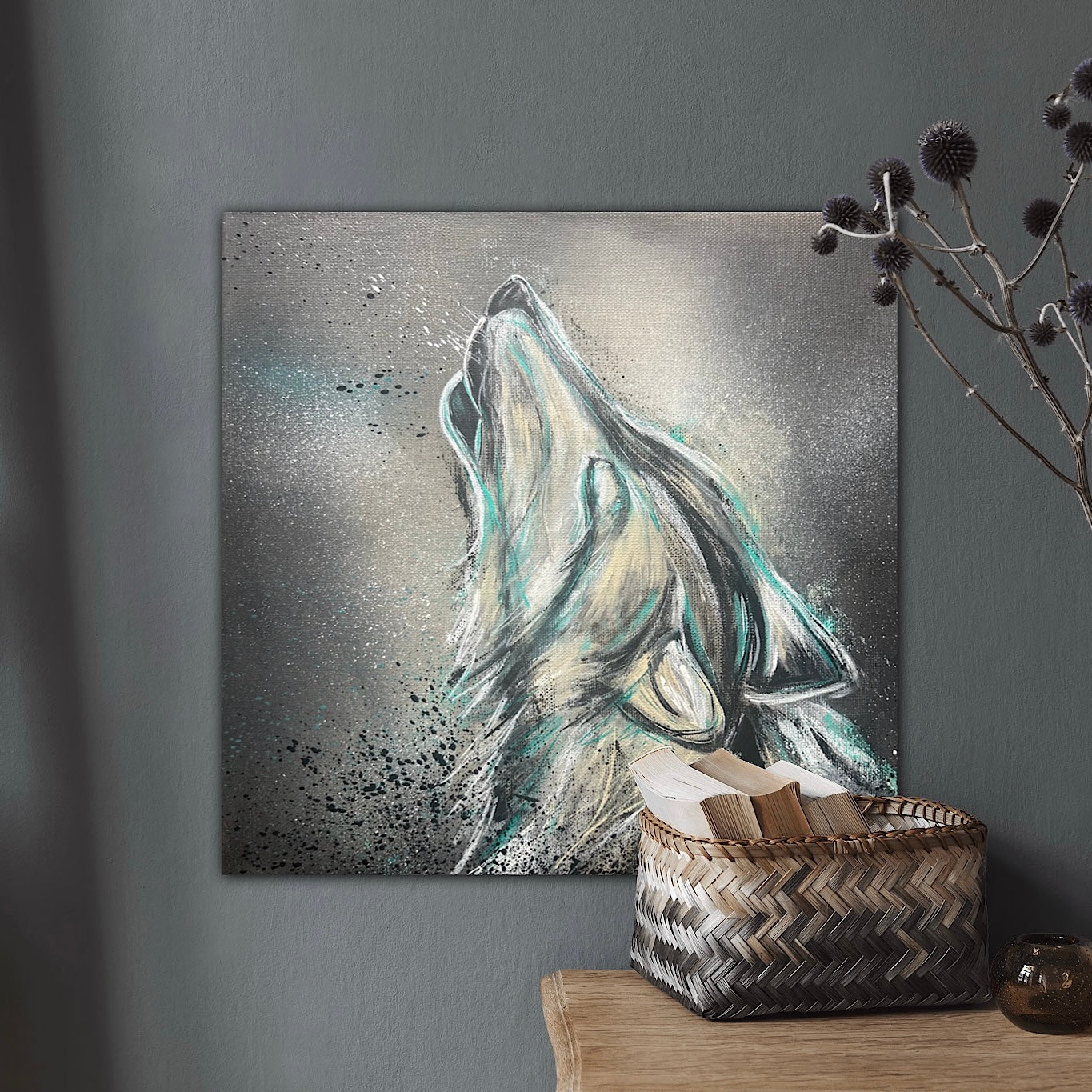 VARGKall: Wolf Gemälde | Nordische Kunst | Handgemaltes Acrylbild auf Leinwand