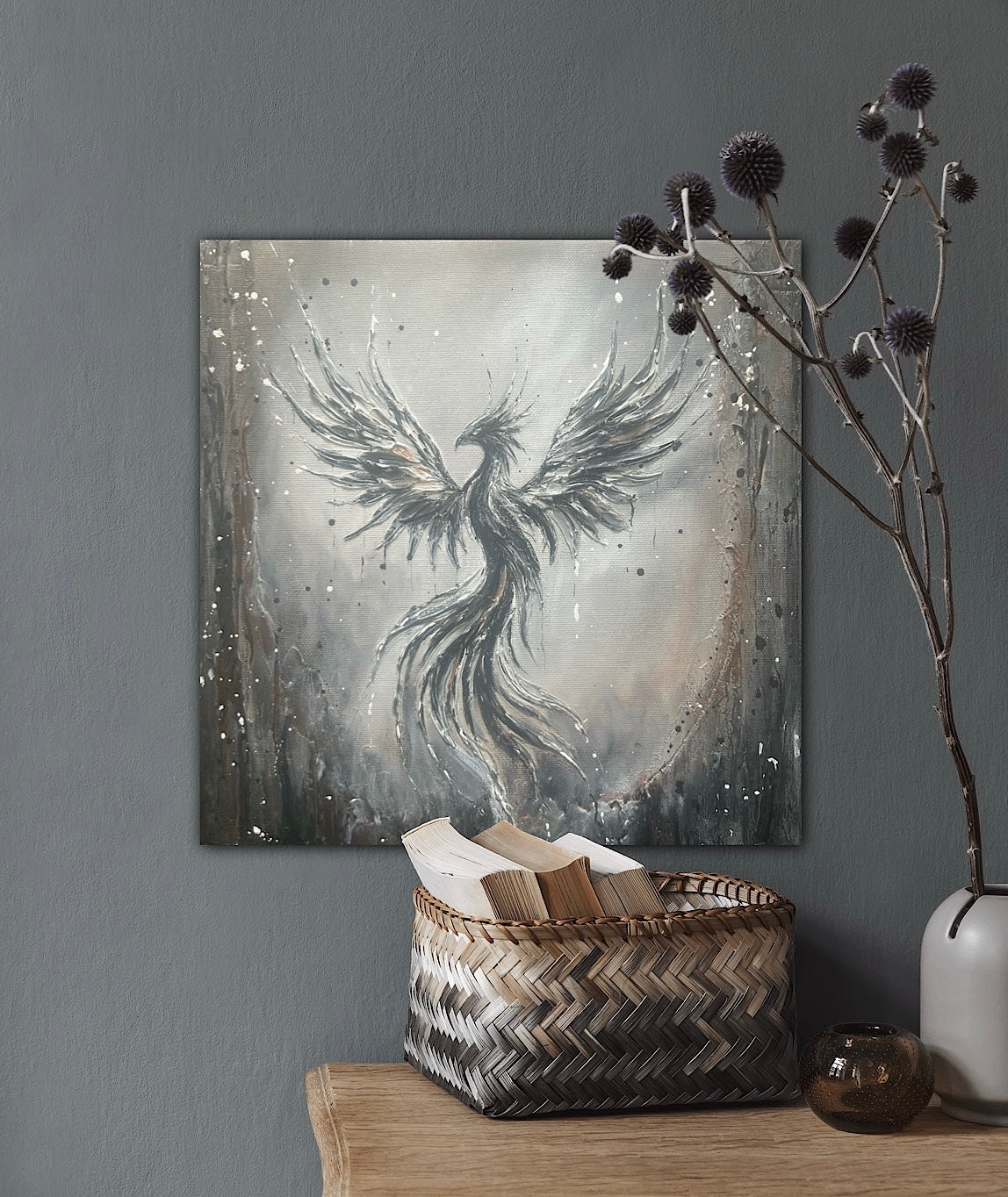 ASCHEFlug | Original Acrylbild mit Phönix auf Leinwand gespachtelt