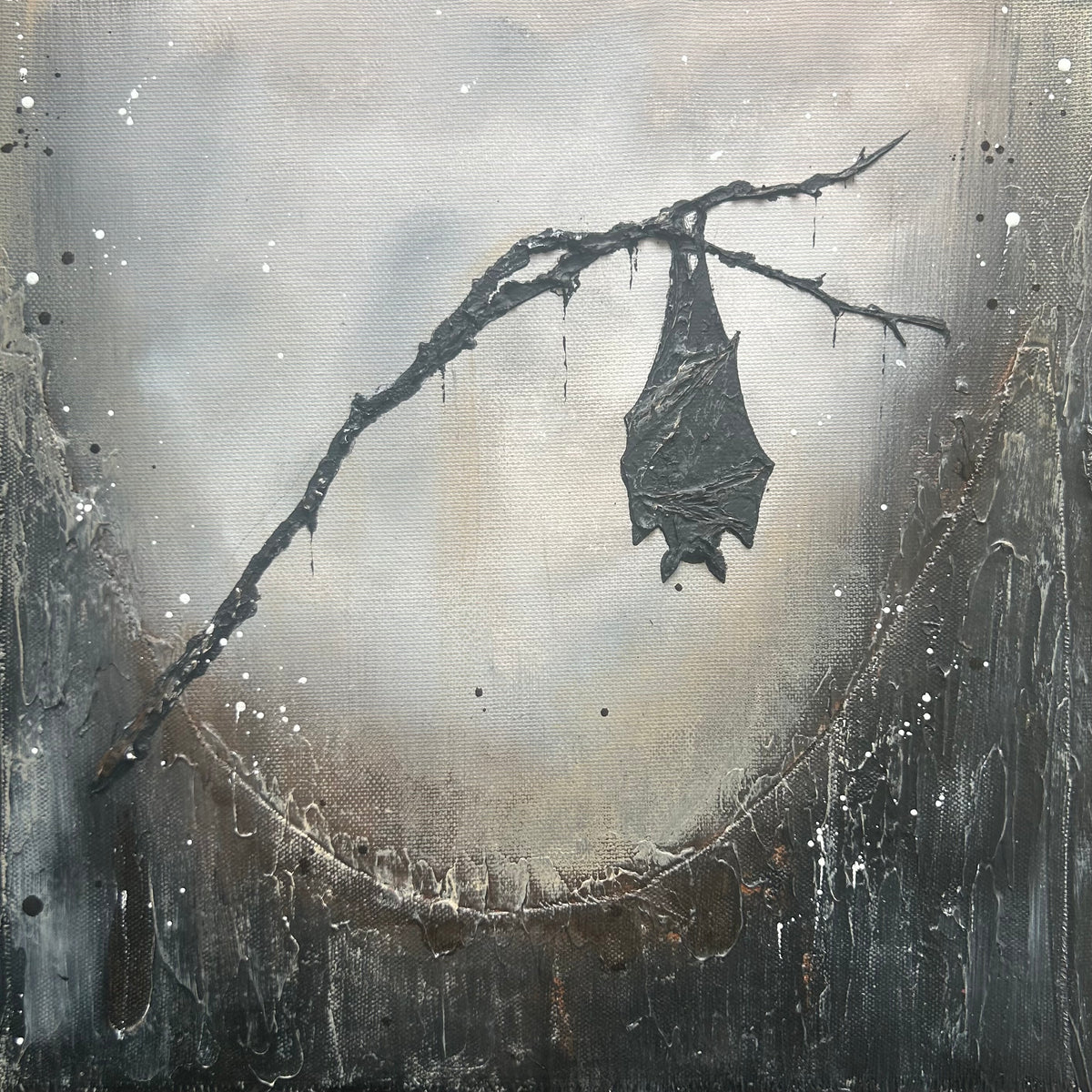 NEBELFreund | Original Acrylbild mit Fledermaus auf Leinwand