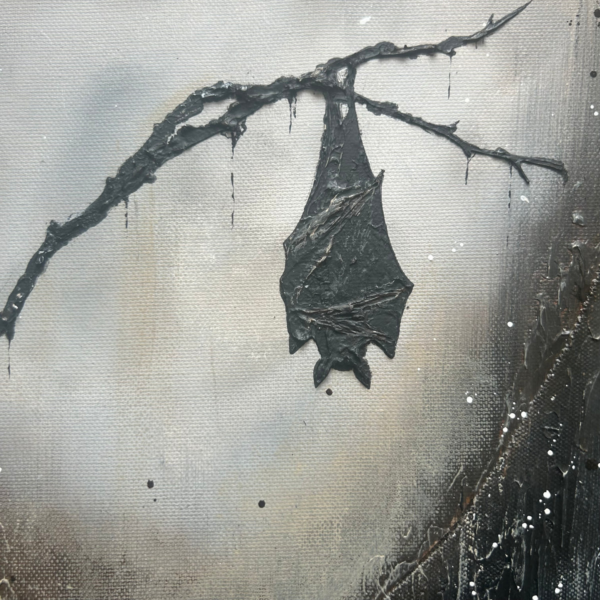 NEBELFreund | Original Acrylbild mit Fledermaus auf Leinwand