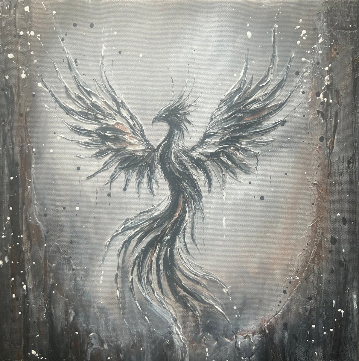 ASCHEFlug | Original Acrylbild mit Phönix auf Leinwand gespachtelt