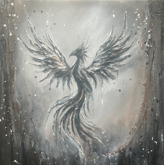 ASCHEFlug | Original Acrylbild mit Phönix auf Leinwand gespachtelt