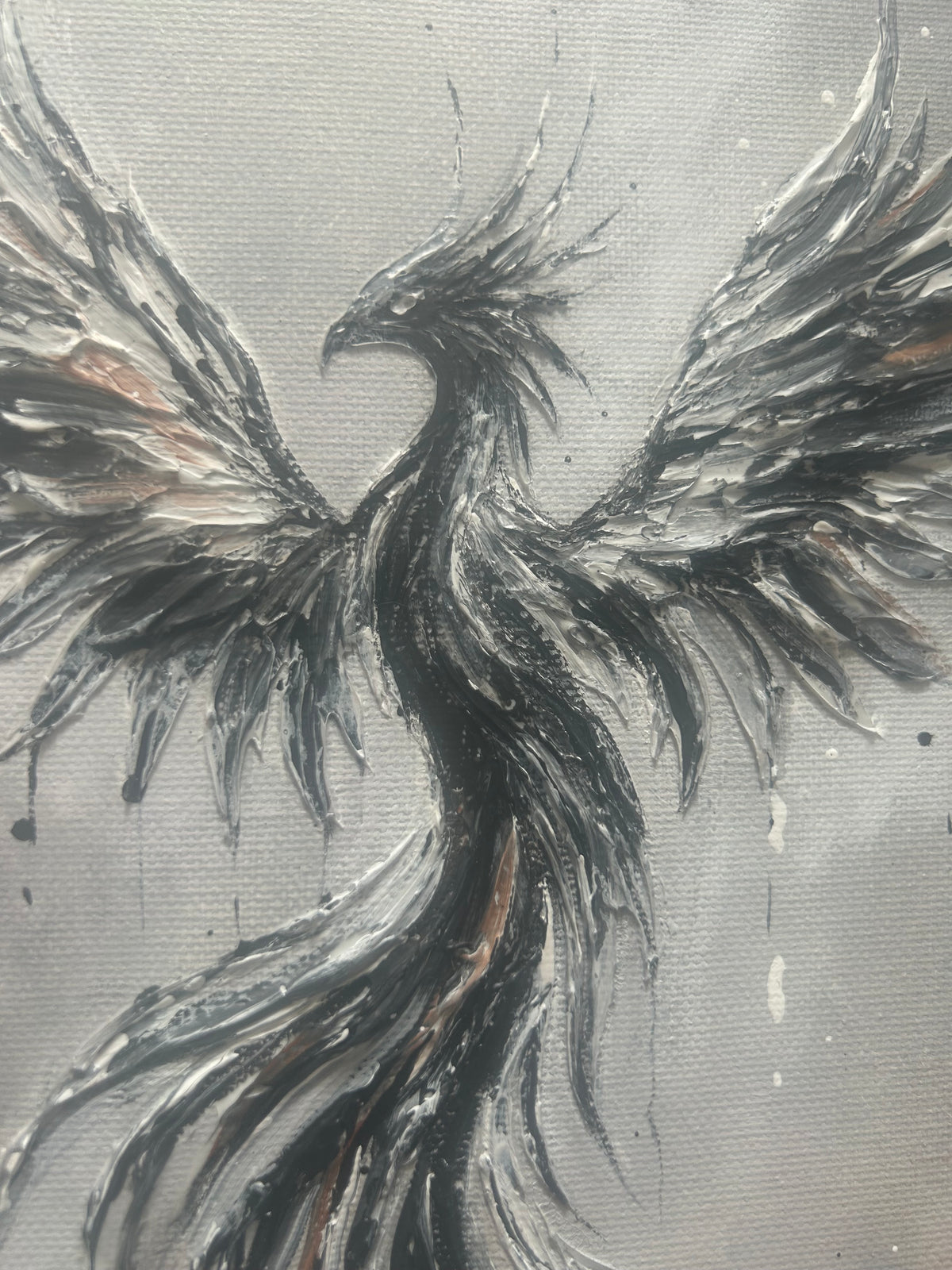 ASCHEFlug | Original Acrylbild mit Phönix auf Leinwand gespachtelt