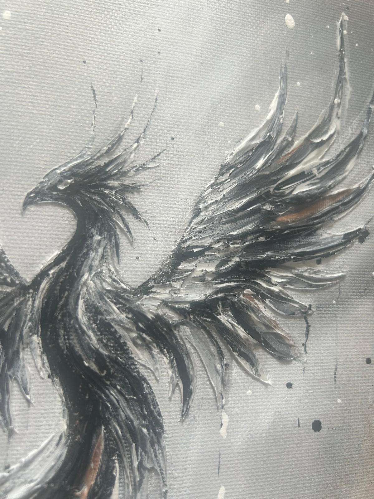 ASCHEFlug | Original Acrylbild mit Phönix auf Leinwand gespachtelt